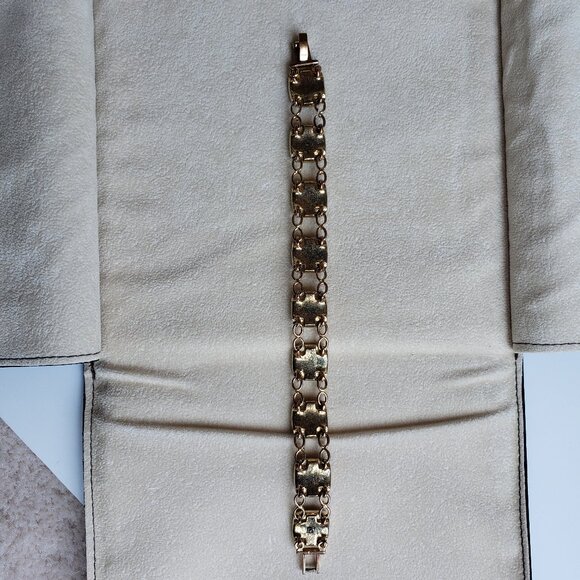 Vintage Liz Claiborne Bracelet Gold Tone Square Links Clear and Rose Gold Stones - Picture 4 of 6